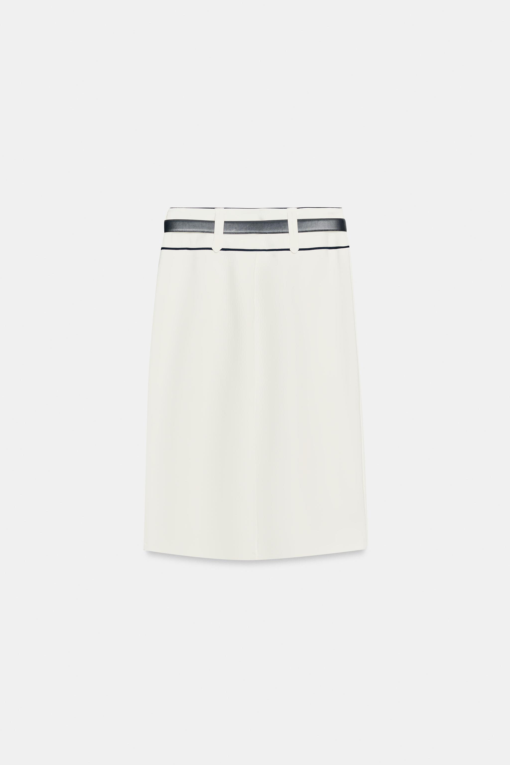 CONTRAST TRIM BELTED MIDI SKIRT
